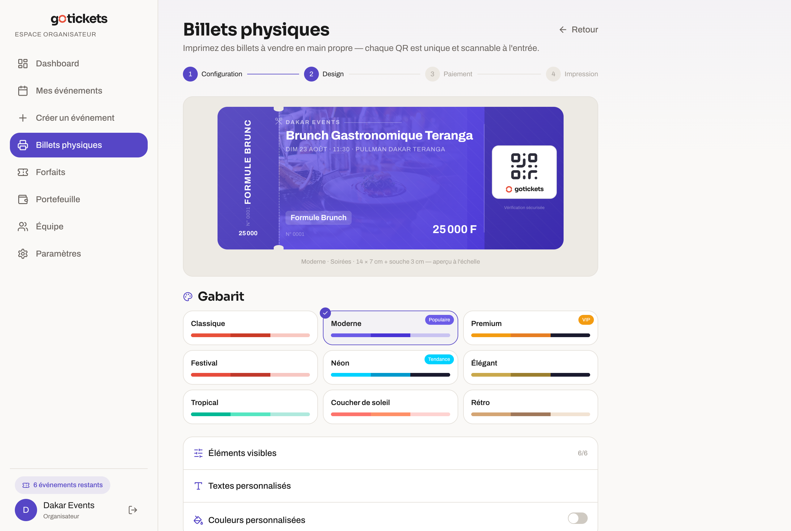 Génération de billets physiques personnalisés avec QR unique dans GoTickets
